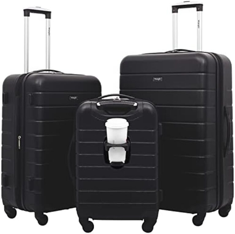 Wrangler Smart Luggage Set with Cup Holder and USB Port, Black, 3 Piece Set