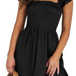 ANRABESS Womens Summer Casual Sleeveless Square Neck Smocked Ruffle Backless Boho Mini Dress 2024 Trendy Short Sundress
