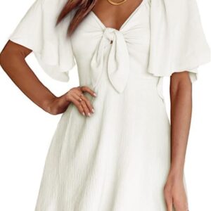 Dokotoo Womens Dresses 2024 Fall Summer Deep V Neck Elegant Bow tie Mini Dress S-XL