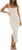 MEROKEETY Women’s 2024 Summer Striped Knit Bodycon Midi Dress Square Neck Side Slit Tank Ribbed Sweater Dresses