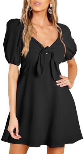 Dokotoo Womens 2023 Spring Summer Deep V Neck Elegant Bow tie Mini Dress S-XL