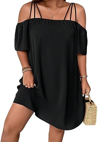 SOLY HUX Women’s Plus Size Cold Shoulder Short Sleeve Tunic Dress Summer Short Dresses