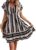 SOLY HUX Women’s Striped Tribal Print Deep V Neck Flare A Line Mini Dress Ruffle Short Sleeve Summer Dresses