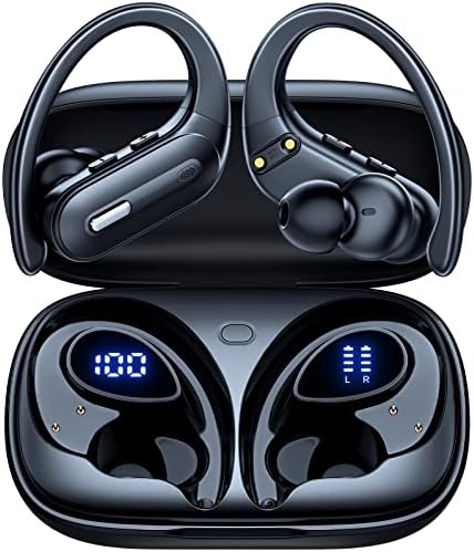 Wireless Earbuds Bluetooth 5.3 Headphones 90 Hrs Playtime Ear buds with Wireless Charging Case Power Display Over-ear Earphones with Earhooks Waterproof Stereo Headset for Android phone Workout CAP0X0